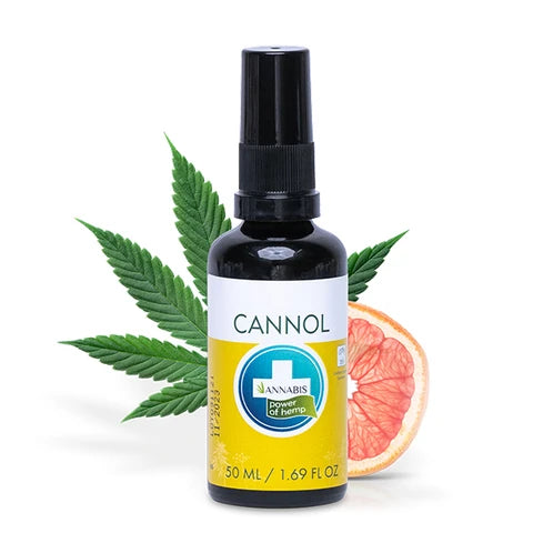Cannol Bio Hanföl, 50ml Flasche mit Pumpspender, angereichert mit Hanfsamenöl, Grapefruit- und Mandarinenöl, ideal für Hautpflege, Haarpflege, Massage und Entspannung, zertifizierte Bio-Kosmetik.