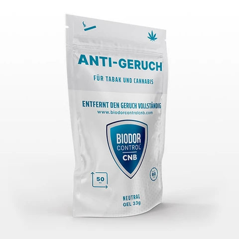 Biodor Control CNB Anti-Geruchsgel, 33g Beutel in Weiß, speziell entwickelt zur vollständigen Beseitigung von Tabak- und Cannabisgerüchen, mit fortschrittlicher Geruchsneutralisierungs-Technologie.