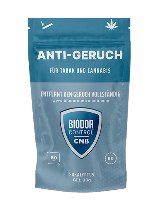 Biodor Control CNB Anti-Geruchsgel, 33g Beutel in Blau, speziell entwickelt zur vollständigen Beseitigung von Tabak- und Cannabisgerüchen, mit fortschrittlicher Geruchsneutralisierungs-Technologie.