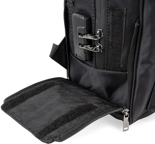 Purize geruchsdichter Rucksack, schwarz, mit Aktivkohlefutter, wasserdichtem Reißverschluss und integriertem Schloss, minimalistisches und zeitloses Design für sichere und geruchsfreie Aufbewahrung.